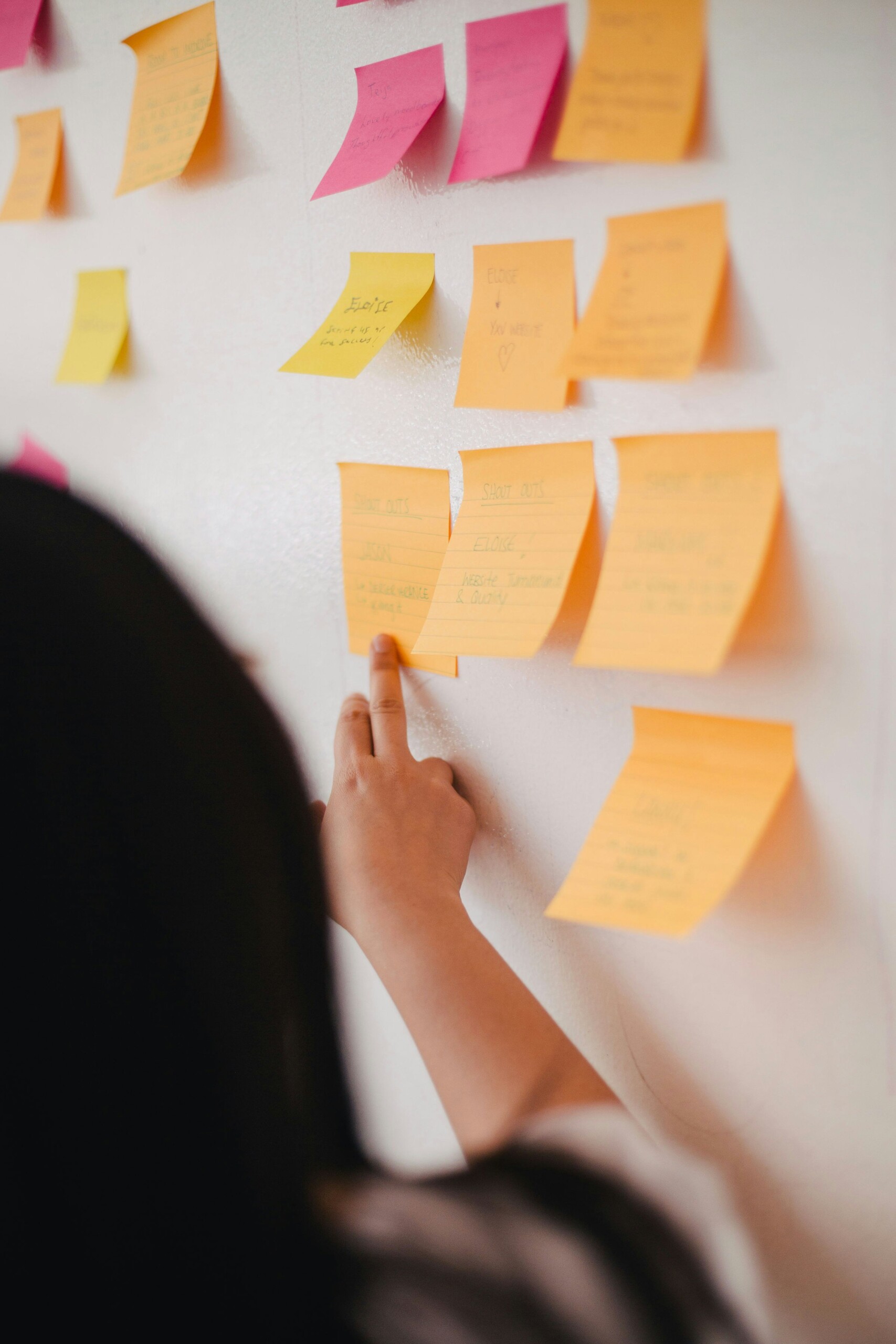 Whiteboard with sticky notes